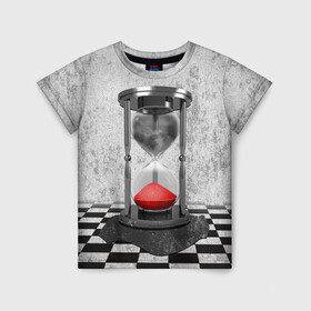 Детская футболка 3D с принтом Часы Жизни в Петрозаводске, 100% гипоаллергенный полиэфир | прямой крой, круглый вырез горловины, длина до линии бедер, чуть спущенное плечо, ткань немного тянется | clock | life | жизнь | песок | судьба | шахматы