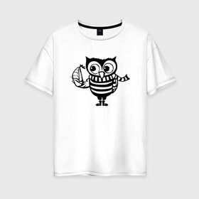 Женская футболка хлопок Oversize с принтом Совенок с корабликом в Петрозаводске, 100% хлопок | свободный крой, круглый ворот, спущенный рукав, длина до линии бедер
 | owl | owls | сова | совушка | совы | филин | фраза | юмор