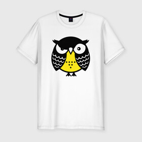 Мужская футболка хлопок Slim с принтом Сердитая сова в Петрозаводске, 92% хлопок, 8% лайкра | приталенный силуэт, круглый вырез ворота, длина до линии бедра, короткий рукав | owl | owls | сова | совушка | совы | филин | фраза | юмор