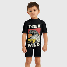 Детский купальный костюм 3D с принтом T rex Wild в Петрозаводске, Полиэстер 85%, Спандекс 15% | застежка на молнии на спине | 1976 | dino | t rex | trex | дино | динозавр | тирекс | хищник