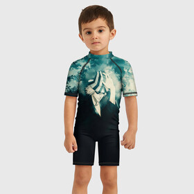 Детский купальный костюм 3D с принтом Bleach | Кискэ Урахара в Петрозаводске, Полиэстер 85%, Спандекс 15% | застежка на молнии на спине | bleach | kisuke urahara | блич | кискэ урахара | синигами | тайто кубо