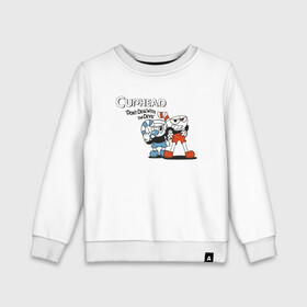 Детский свитшот хлопок с принтом Cuphead в Петрозаводске, 100% хлопок | круглый вырез горловины, эластичные манжеты, пояс и воротник | cuphead | game | illustration | mugman