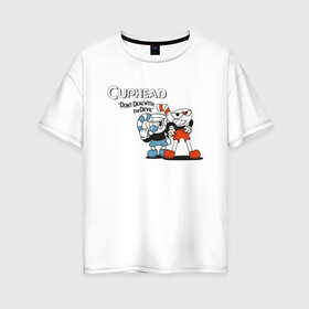 Женская футболка хлопок Oversize с принтом Cuphead в Петрозаводске, 100% хлопок | свободный крой, круглый ворот, спущенный рукав, длина до линии бедер
 | cuphead | game | illustration | mugman