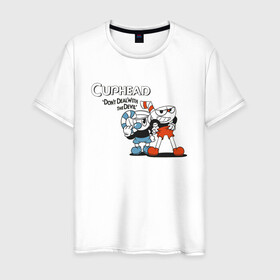 Мужская футболка хлопок с принтом Cuphead в Петрозаводске, 100% хлопок | прямой крой, круглый вырез горловины, длина до линии бедер, слегка спущенное плечо. | cuphead | game | illustration | mugman