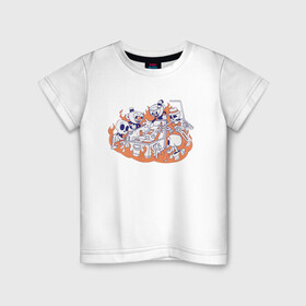 Детская футболка хлопок с принтом Cuphead в Петрозаводске, 100% хлопок | круглый вырез горловины, полуприлегающий силуэт, длина до линии бедер | cartoon | cuphead | fire | game | illustration | mugman | skeleton