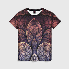 Женская футболка 3D с принтом LOTUS в Петрозаводске, 100% полиэфир ( синтетическое хлопкоподобное полотно) | прямой крой, круглый вырез горловины, длина до линии бедер | абстракция | листья | лотос | молодежное | узор