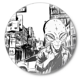 Значок с принтом Портрет пришельца в Нью Йорке в Петрозаводске,  металл | круглая форма, металлическая застежка в виде булавки | alien | art | hipster | illustration | landscape | new york | ufo | арт | иллюстрация | инопланетянин | картина | нло | нью йорк | пейзаж | пешеходный переход | пришелец | рисунок | рисунок карандашом | светофор | указатель