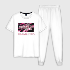 Мужская пижама хлопок с принтом DIAMONDS в Петрозаводске, 100% хлопок | брюки и футболка прямого кроя, без карманов, на брюках мягкая резинка на поясе и по низу штанин
 | diamonds | алмазы | драгоценности | надпись | размытие | рамка