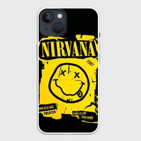 Чехол для iPhone 13 с принтом Nirvana 1987 в Петрозаводске,  |  | album | curt | kobain | logo | music | nevermind | nirvana | rock | smells like | smile | teen spirit | альбом | гитара | курт кобейн | логотип | музыка | невермайнд | нирвана | рок | смайл | стикер