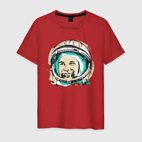 Мужская футболка хлопок с принтом Юрий Гагарин в Петрозаводске, 100% хлопок | прямой крой, круглый вырез горловины, длина до линии бедер, слегка спущенное плечо. | астронавт | восток1 | гагарин | земля | космонавт | космос | планеты | юрий