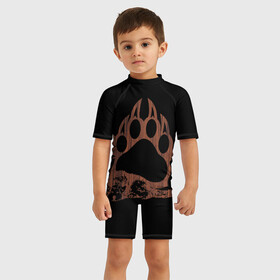 Детский купальный костюм 3D с принтом Wolf Wood Style в Петрозаводске, Полиэстер 85%, Спандекс 15% | застежка на молнии на спине | ауф | волк | деревянный | когти | лапа | охотнику | силуэт | след | стиль дерева