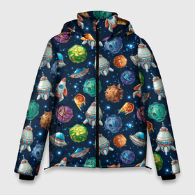 Мужская зимняя куртка 3D с принтом Мультяшные планеты в Петрозаводске, верх — 100% полиэстер; подкладка — 100% полиэстер; утеплитель — 100% полиэстер | длина ниже бедра, свободный силуэт Оверсайз. Есть воротник-стойка, отстегивающийся капюшон и ветрозащитная планка. 

Боковые карманы с листочкой на кнопках и внутренний карман на молнии. | space | арт | звезды | корабли | космос | планеты | ракеты | созвездия