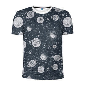 Мужская футболка 3D спортивная с принтом Звезды, планеты и созвездия в Петрозаводске, 100% полиэстер с улучшенными характеристиками | приталенный силуэт, круглая горловина, широкие плечи, сужается к линии бедра | space | арт | звезды | кометы | космос | метеориты | планеты | созвездия