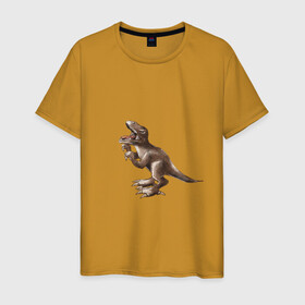Мужская футболка хлопок с принтом Тираннозавр в Петрозаводске, 100% хлопок | прямой крой, круглый вырез горловины, длина до линии бедер, слегка спущенное плечо. | арт | динозавры | принт | рекс | юрский период