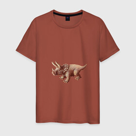 Мужская футболка хлопок с принтом Трицератопс в Петрозаводске, 100% хлопок | прямой крой, круглый вырез горловины, длина до линии бедер, слегка спущенное плечо. | арт | динозавры | звери | принт | трицератопс