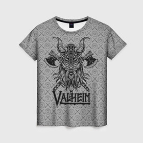 Женская футболка 3D с принтом Valheim Viking dark в Петрозаводске, 100% полиэфир ( синтетическое хлопкоподобное полотно) | прямой крой, круглый вырез горловины, длина до линии бедер | fantasy | mmo | valheim | valve | валхейм | вальхейм | викинги | выживалка | игра | королевская битва | ммо | ролевая игра | фэнтази