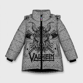 Зимняя куртка для девочек 3D с принтом Valheim Viking dark в Петрозаводске, ткань верха — 100% полиэстер; подклад — 100% полиэстер, утеплитель — 100% полиэстер. | длина ниже бедра, удлиненная спинка, воротник стойка и отстегивающийся капюшон. Есть боковые карманы с листочкой на кнопках, утяжки по низу изделия и внутренний карман на молнии. 

Предусмотрены светоотражающий принт на спинке, радужный светоотражающий элемент на пуллере молнии и на резинке для утяжки. | fantasy | mmo | valheim | valve | валхейм | вальхейм | викинги | выживалка | игра | королевская битва | ммо | ролевая игра | фэнтази