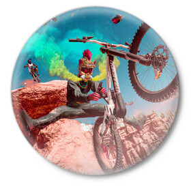 Значок с принтом Riders Republic в Петрозаводске,  металл | круглая форма, металлическая застежка в виде булавки | riders republic | велосипед | гонки | игра | человек | экстрим