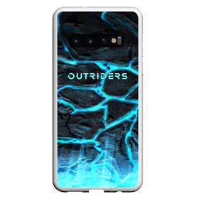 Чехол для Samsung Galaxy S10 с принтом OUTRIDERS в Петрозаводске, Силикон | Область печати: задняя сторона чехла, без боковых панелей | outriders | земля | игра | надпись | неон | рисунок | трикстер