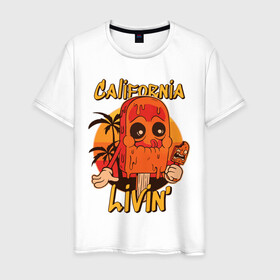 Мужская футболка хлопок с принтом California ice cream в Петрозаводске, 100% хлопок | прямой крой, круглый вырез горловины, длина до линии бедер, слегка спущенное плечо. | art | california | ice cream | palm trees | summer | sunset | арт | закат | калифорния | лето | мороженое | пальмы
