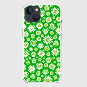 Чехол для iPhone 13 с принтом Ромашки на зелёном фоне в Петрозаводске,  |  | chamomile | flower pattern | flowers | green background | summer | texture | зелёный фон | лето | ромашки | текстура | цветочный орнамент | цветы