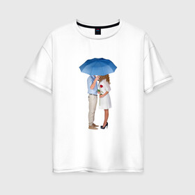 Женская футболка хлопок Oversize с принтом Любовь в Петрозаводске, 100% хлопок | свободный крой, круглый ворот, спущенный рукав, длина до линии бедер
 | женщина | зонтик | любовь | мужчина | пара