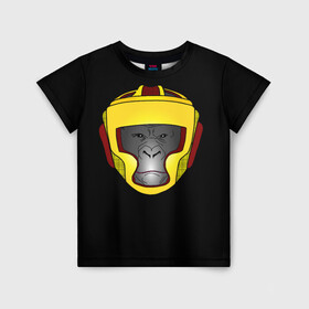 Детская футболка 3D с принтом Gorilla FIght в Петрозаводске, 100% гипоаллергенный полиэфир | прямой крой, круглый вырез горловины, длина до линии бедер, чуть спущенное плечо, ткань немного тянется | бой | бокс | голова | горилла | шлем