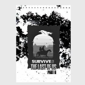 Скетчбук с принтом The Last of US SURVIVE в Петрозаводске, 100% бумага
 | 48 листов, плотность листов — 100 г/м2, плотность картонной обложки — 250 г/м2. Листы скреплены сверху удобной пружинной спиралью | Тематика изображения на принте: ellie | game | joel | naughty dog | part 2 | the last of us | zombie | джоэл | зомби | одни из нас | элли