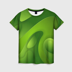 Женская футболка 3D с принтом 3d Green abstract в Петрозаводске, 100% полиэфир ( синтетическое хлопкоподобное полотно) | прямой крой, круглый вырез горловины, длина до линии бедер | luxury | versace | vip | абстракция | версаче | вип | паттерн | роскошь | текстуры