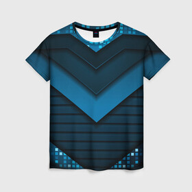Женская футболка 3D с принтом 3D luxury blue abstract в Петрозаводске, 100% полиэфир ( синтетическое хлопкоподобное полотно) | прямой крой, круглый вырез горловины, длина до линии бедер | luxury | versace | vip | абстракция | версаче | вип | паттерн | роскошь | текстуры