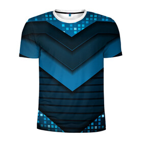 Мужская футболка 3D спортивная с принтом 3D luxury blue abstract в Петрозаводске, 100% полиэстер с улучшенными характеристиками | приталенный силуэт, круглая горловина, широкие плечи, сужается к линии бедра | luxury | versace | vip | абстракция | версаче | вип | паттерн | роскошь | текстуры
