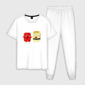 Мужская пижама хлопок с принтом Гунканы в Петрозаводске, 100% хлопок | брюки и футболка прямого кроя, без карманов, на брюках мягкая резинка на поясе и по низу штанин
 | роллы | суши | япония | японская еда