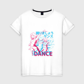 Женская футболка хлопок с принтом Anime Neon Dance в Петрозаводске, 100% хлопок | прямой крой, круглый вырез горловины, длина до линии бедер, слегка спущенное плечо | 3d | 3д | anaglyph | anime | cyan | girl | girls | japan | japanese | lets dance | manga | анаглиф | давайте танцевать | девочки | девушки | кандзи | манга | неоновая графика | неоновые огни | неоновый принт | символы | танец | танцы