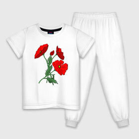 Детская пижама хлопок с принтом Букет маковых цветов в Петрозаводске, 100% хлопок |  брюки и футболка прямого кроя, без карманов, на брюках мягкая резинка на поясе и по низу штанин
 | flowers | nature | poppies | алые | арт | букет | бутоны | весна | ветки | зелень | красные маки | красные цветы | лепестки | лето | листья | любовь | маки | подарок | полевые цветы | природа | растения | рисунок | сад