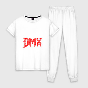Женская пижама хлопок с принтом Рэпер DMX | логотип logo в Петрозаводске, 100% хлопок | брюки и футболка прямого кроя, без карманов, на брюках мягкая резинка на поясе и по низу штанин | dmx | hip | hip hop | hop | music | rap | бультерьер | бурбуль | дмикс | дог | питбули | питбуль | реп | ротвейлер | рэп | собаки | хип хоп | черно белая фотография