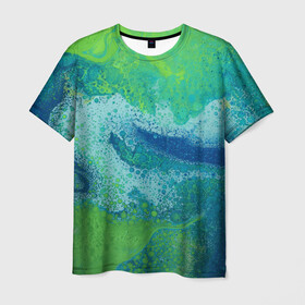 Мужская футболка 3D с принтом Художественная Тина в Петрозаводске, 100% полиэфир | прямой крой, круглый вырез горловины, длина до линии бедер | Тематика изображения на принте: абстракция | зеленый | кляксы | пятна | разводы | синий