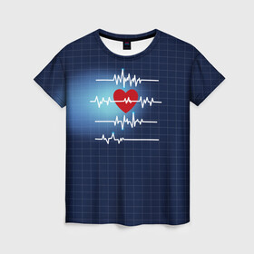 Женская футболка 3D с принтом Ритм Сердца в Петрозаводске, 100% полиэфир ( синтетическое хлопкоподобное полотно) | прямой крой, круглый вырез горловины, длина до линии бедер | heart | love | врачу | доктору | кардиолог | медбрат | медику | медицина | медсестра | подарок | пульс | сердце | скорая помощь