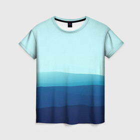 Женская футболка 3D с принтом Море в Петрозаводске, 100% полиэфир ( синтетическое хлопкоподобное полотно) | прямой крой, круглый вырез горловины, длина до линии бедер | арт | вектор | векторный рисунок | геометрические фигуры | геометрия | линии | море | небо | оттенки синего | рисунок | синий
