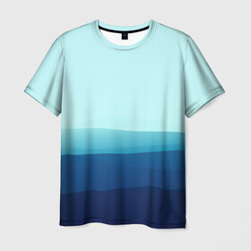 Мужская футболка 3D с принтом Море в Петрозаводске, 100% полиэфир | прямой крой, круглый вырез горловины, длина до линии бедер | арт | вектор | векторный рисунок | геометрические фигуры | геометрия | линии | море | небо | оттенки синего | рисунок | синий