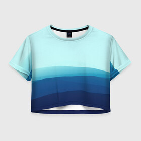Женская футболка Crop-top 3D с принтом Море в Петрозаводске, 100% полиэстер | круглая горловина, длина футболки до линии талии, рукава с отворотами | арт | вектор | векторный рисунок | геометрические фигуры | геометрия | линии | море | небо | оттенки синего | рисунок | синий