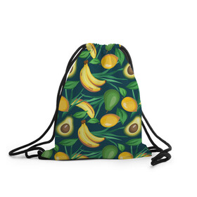 Рюкзак-мешок 3D с принтом Фрукты в Петрозаводске, 100% полиэстер | плотность ткани — 200 г/м2, размер — 35 х 45 см; лямки — толстые шнурки, застежка на шнуровке, без карманов и подкладки | avokado | авокадо | бананы | лимоны | фрукты
