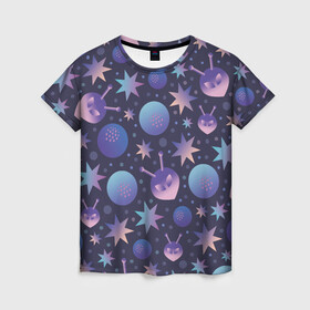 Женская футболка 3D с принтом Космический микс в Петрозаводске, 100% полиэфир ( синтетическое хлопкоподобное полотно) | прямой крой, круглый вырез горловины, длина до линии бедер | галактика | звезда | инопланетянин | космос | лучи | микс | планета