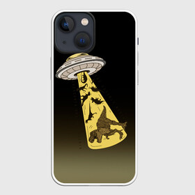 Чехол для iPhone 13 mini с принтом НЛО похищает динозавров в Петрозаводске,  |  | Тематика изображения на принте: дино | динозавры | инопланетяни | летающая тарелка | наса | нло