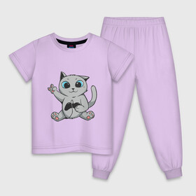 Детская пижама хлопок с принтом Британский кот геймер в Петрозаводске, 100% хлопок |  брюки и футболка прямого кроя, без карманов, на брюках мягкая резинка на поясе и по низу штанин
 | british | cat | cats | cute | gamer | kawaii | kitten | kitty | pussycat kawaii | британец | британская короткошерстная | джойстик | игрок | игрома | игры | консоль | котейка | котёнок | котик | котяра | кошечка | кошка | милота