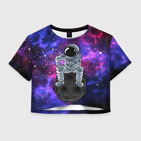Женская футболка Crop-top 3D с принтом Distant galaxy в Петрозаводске, 100% полиэстер | круглая горловина, длина футболки до линии талии, рукава с отворотами | nasa | space | spacex | star | абстракция | астронавт | астрономия | вселенная | галактика | геометрия | звёзды | космонавт | космос | текстура