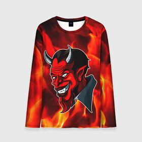 Мужской лонгслив 3D с принтом The devil is on fire в Петрозаводске, 100% полиэстер | длинные рукава, круглый вырез горловины, полуприлегающий силуэт | 666 | fire | lucifer | демон | дьявол | люцифер | монстр | огонь | пламя | сатана | текстура