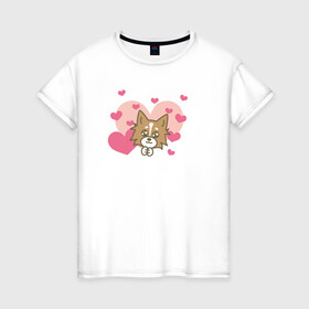 Женская футболка хлопок с принтом Милая Собачка в Петрозаводске, 100% хлопок | прямой крой, круглый вырез горловины, длина до линии бедер, слегка спущенное плечо | любовь | милая собачка | рисунок | сердечки | сердце | собака