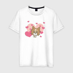 Мужская футболка хлопок с принтом Милая Собачка в Петрозаводске, 100% хлопок | прямой крой, круглый вырез горловины, длина до линии бедер, слегка спущенное плечо. | любовь | милая собачка | рисунок | сердечки | сердце | собака