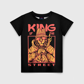 Детская футболка 3D с принтом KING Street в Петрозаводске, 100% гипоаллергенный полиэфир | прямой крой, круглый вырез горловины, длина до линии бедер, чуть спущенное плечо, ткань немного тянется | animal | brutal | king | megane | of | street | the | горила | животное | зверь | король | обезьяна | реп | улиц | хипстер
