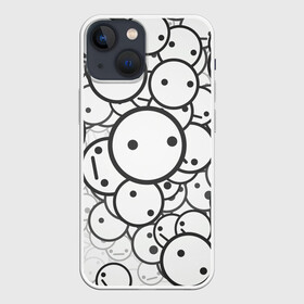 Чехол для iPhone 13 mini с принтом SMILE в Петрозаводске,  |  | round | smile | круги | смайлики | черно белое